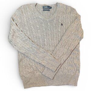 Ralph Lauren Gray Cable Knit Sweater – 100% Tussah Silk  Men’s Large Luxury Knit